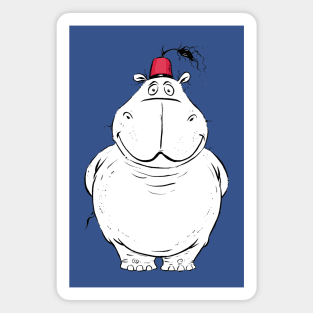 A Big Handsome Hippo with a Cute Little Fez Hat Magnet